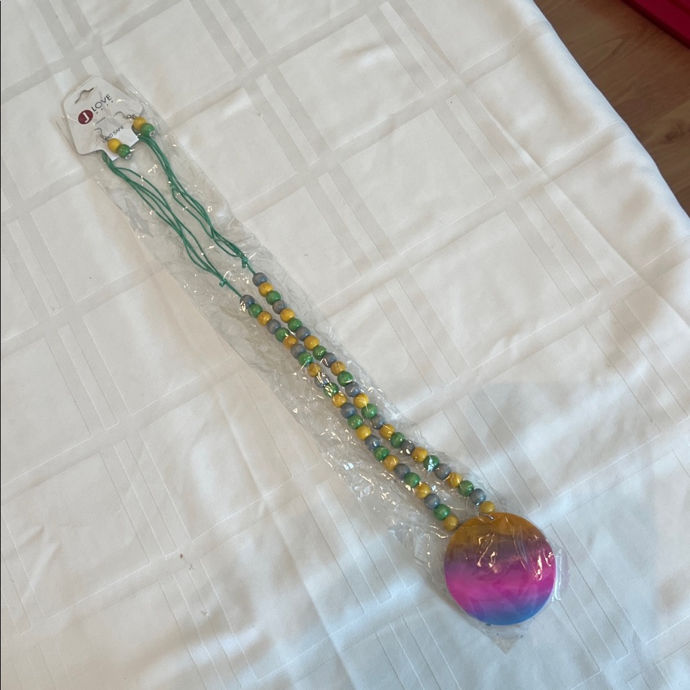Mardi Gras St Patrick Day Beaded Necklace with assorted colors with bead earring